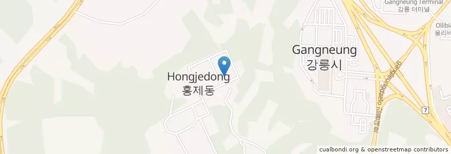 Mapa de ubicacion de 홍제동 en 대한민국, 강원도, 강릉시, 홍제동.