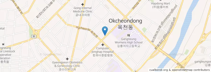 Mapa de ubicacion de 옥천동 en 大韓民国, 江原道, 江陵市, 옥천동.