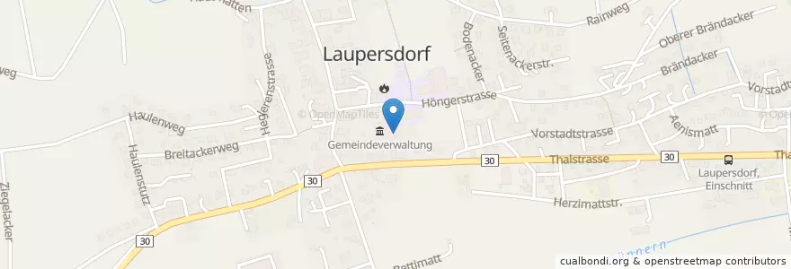 Mapa de ubicacion de Bibliothek Laupersdorf en Schweiz/Suisse/Svizzera/Svizra, Solothurn, Amtei Thal-Gäu, Bezirk Thal, Laupersdorf.