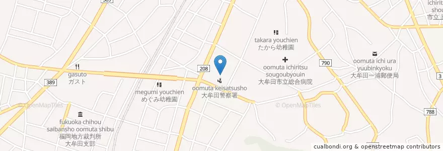 Mapa de ubicacion de 大牟田警察署 en Япония, Фукуока, 大牟田市.