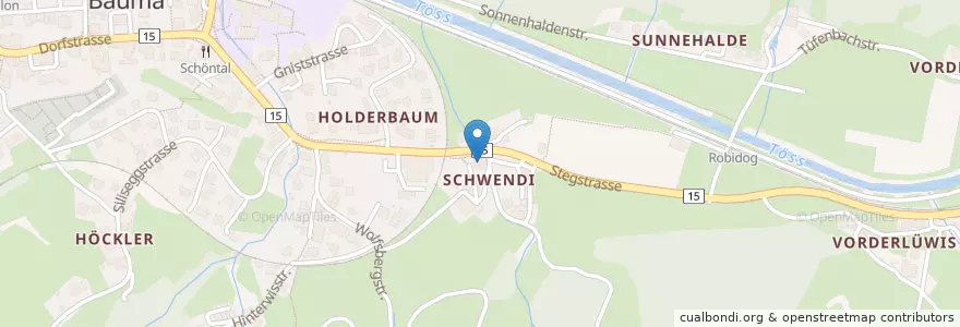 Mapa de ubicacion de zur Schwendi en Suíça, Zurique, Bezirk Pfäffikon, Bauma.