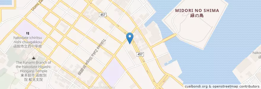 Mapa de ubicacion de 函館大町郵便局 en اليابان, محافظة هوكايدو, 渡島総合振興局, 函館市.
