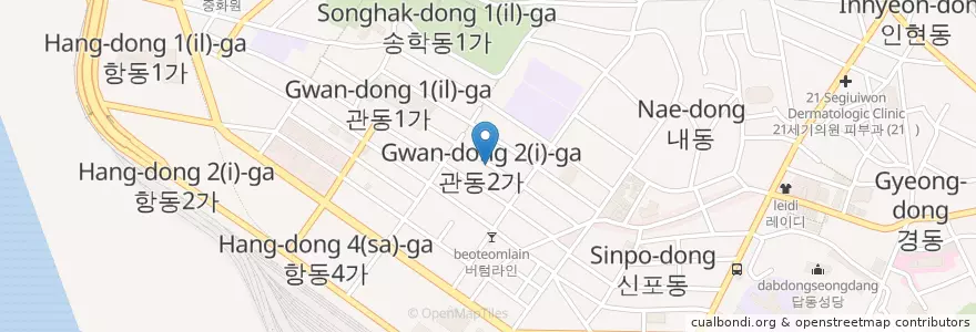 Mapa de ubicacion de 관동2가 en 大韓民国, 仁川広域市, 中区, 관동2가.