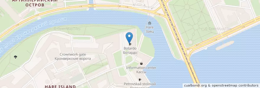 Mapa de ubicacion de Ботардо en Russia, Northwestern Federal District, Leningrad Oblast, Saint Petersburg, Petrogradsky District, Округ Кронверкское.