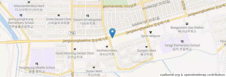 Mapa de ubicacion de 完山区 en 大韓民国, 全羅北道, 全州市, 完山区.