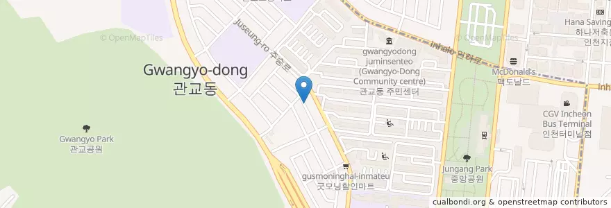 Mapa de ubicacion de 관교동 en Güney Kore, 인천, 미추홀구, 관교동.