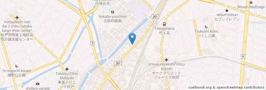 Mapa de ubicacion de 松戸根本郵便局 en Japonya, 千葉県, 松戸市.