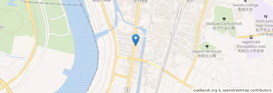 Mapa de ubicacion de 京葉銀行 en 일본, 지바현, 松戸市.