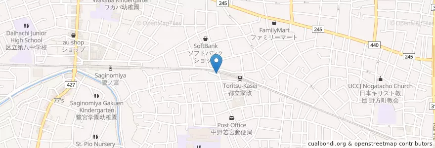 Mapa de ubicacion de 野方警察署 家政通交番 en Japão, Tóquio, 中野区.