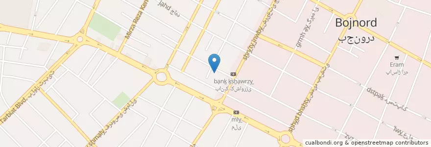 Mapa de ubicacion de بجنورد en Irão, استان خراسان شمالی, شهرستان بجنورد, بخش مرکزی, بجنورد.
