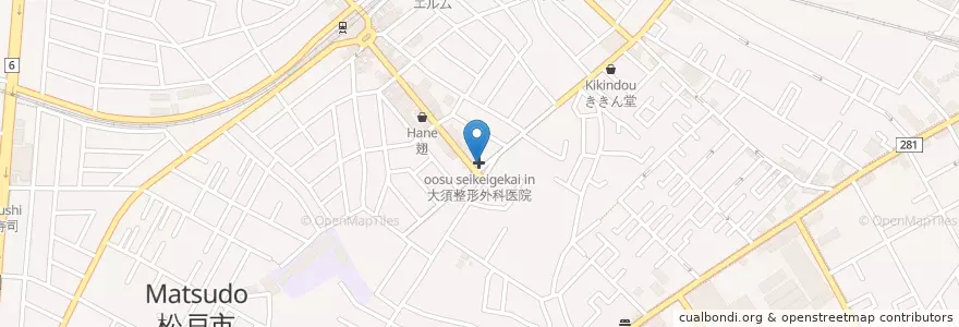 Mapa de ubicacion de 大須整形外科医院 en 일본, 지바현, 松戸市.