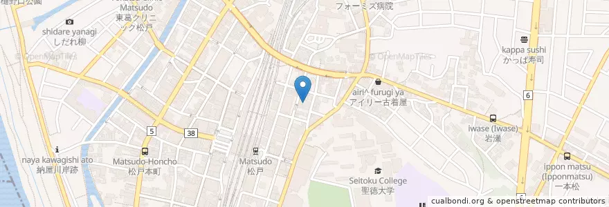 Mapa de ubicacion de 新東京整形外科クリニック en 일본, 지바현, 松戸市.