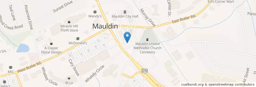 Mapa de ubicacion de Hardee's en Соединённые Штаты Америки, Южная Каролина, Greenville County, Mauldin.