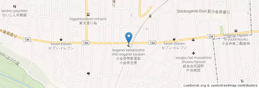 Mapa de ubicacion de 新小金井交番 en Japonya, 東京都, 小金井市.