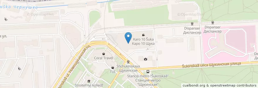 Mapa de ubicacion de Крошка Картошка en Rusia, Distrito Federal Central, Москва, Северо-Западный Административный Округ, Район Щукино.
