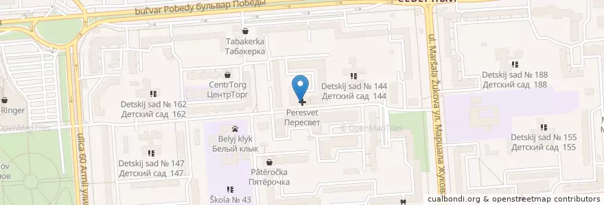Mapa de ubicacion de Пересвет en Rusia, Distrito Federal Central, Óblast De Vorónezh, Городской Округ Воронеж.