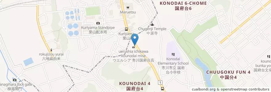 Mapa de ubicacion de ウエルシア 市川国府台店 en Jepun, 千葉県, 市川市.