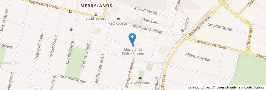 Mapa de ubicacion de Merrylands Police Station en Australië, Nieuw-Zuid-Wales, Sydney, Cumberland City Council.