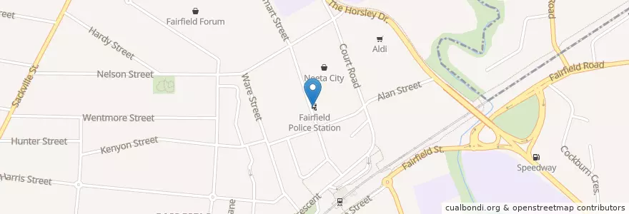 Mapa de ubicacion de Fairfield Police Station en Avustralya, New South Wales, Sydney, Fairfield City Council.