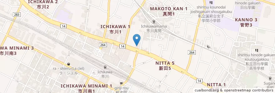 Mapa de ubicacion de 市川市消防局西消防署 en ژاپن, 千葉県, 市川市.
