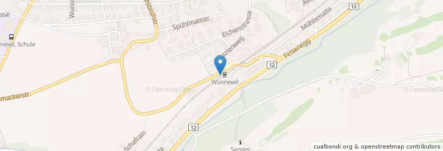 Mapa de ubicacion de Briefeinwurf Wünnewil, Felsenegg en Suisse, Fribourg, District De La Singine, Wünnewil-Flamatt.