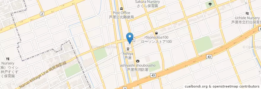 Mapa de ubicacion de 三井住友銀行 en 日本, 兵庫県, 芦屋市.