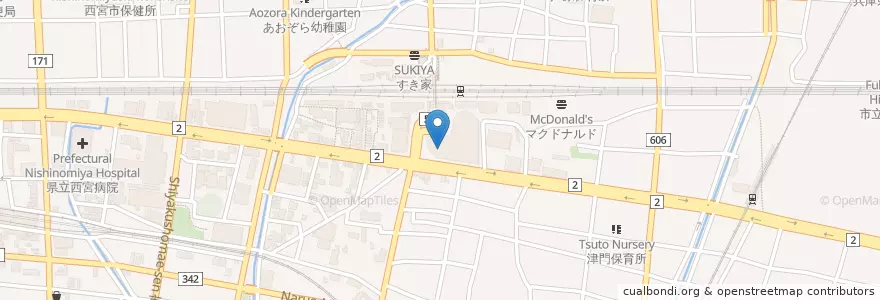 Mapa de ubicacion de 吉野家 en Japonya, 兵庫県, 西宮市.