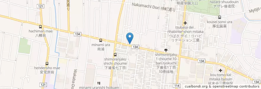 Mapa de ubicacion de 竹麺家 en Japon, Tokyo, 三鷹市.