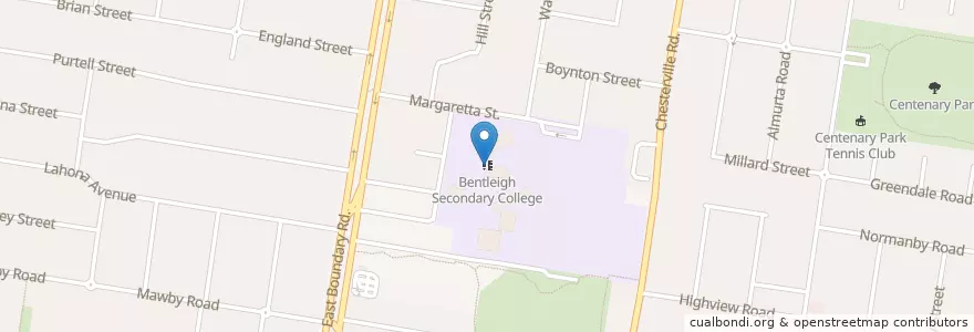 Mapa de ubicacion de Bentleigh Secondary College en أستراليا, ولاية فيكتوريا, City Of Glen Eira.
