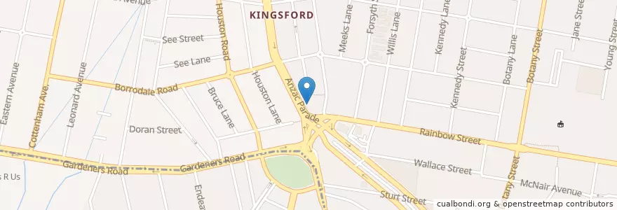 Mapa de ubicacion de Churchill's Sports Bar en オーストラリア, ニューサウスウェールズ, Sydney, Randwick City Council.