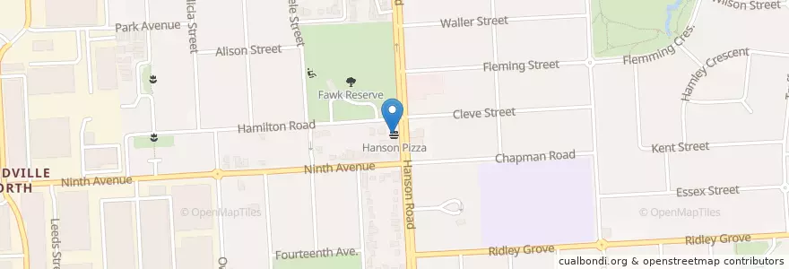 Mapa de ubicacion de Hanson Pizza en Australien, Südaustralien, Adelaide, City Of Charles Sturt.