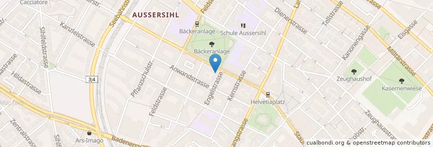 Mapa de ubicacion de Quartieraltersheim Aussersihl en スイス, チューリッヒ, Bezirk Zürich, Zürich.
