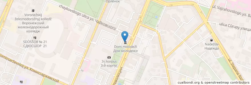 Mapa de ubicacion de Дом молодежи en Russia, Distretto Federale Centrale, Oblast' Di Voronež, Городской Округ Воронеж.