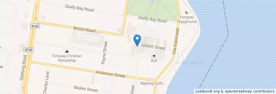 Mapa de ubicacion de Sandbah Cafe en أستراليا, ولاية فيكتوريا, Surf Coast Shire.