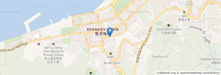 Mapa de ubicacion de 堅尼地城郵政局 Kennedy Town Post Office en China, Guangdong, Hong Kong, Pulau Hong Kong, Wilayah Baru, 中西區 Central And Western District.