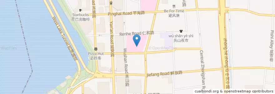 Mapa de ubicacion de 湖滨街道 en China, Zhejiang, Hangzhou, 上城区, 湖滨街道.