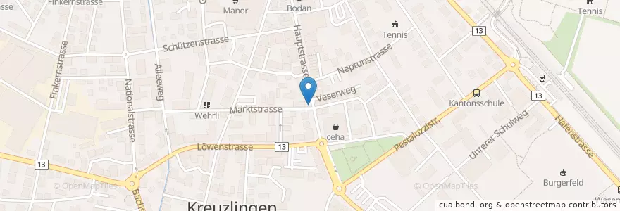 Mapa de ubicacion de Die Post en سويسرا, Thurgau, Bezirk Kreuzlingen, Kreuzlingen.