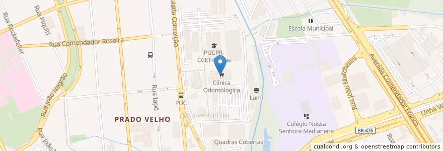 Mapa de ubicacion de Clínica Odontológica en برزیل, منطقه جنوب برزیل, پارانا, Região Geográfica Intermediária De Curitiba, Região Metropolitana De Curitiba, Microrregião De Curitiba, کوریتیبا.
