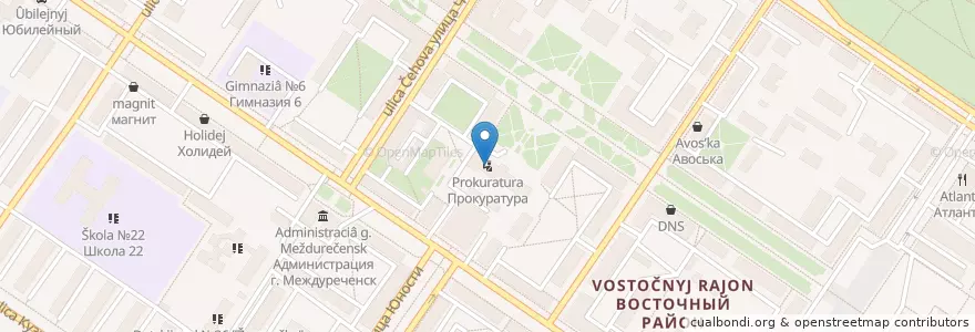 Mapa de ubicacion de Прокуратура en Russia, Distretto Federale Siberiano, Кемеровская Область, Междуреченский Городской Округ.