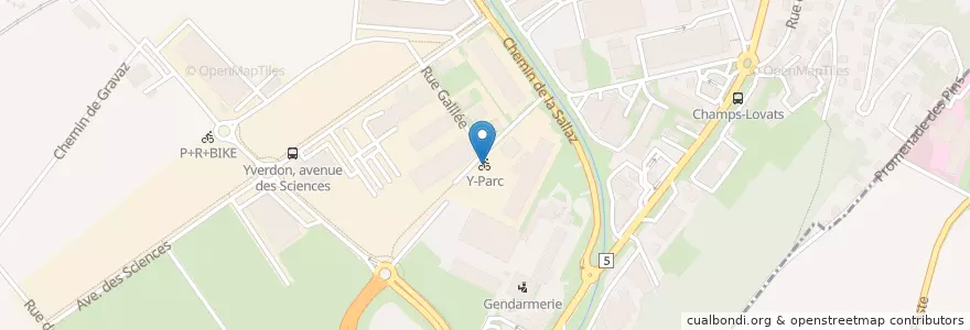 Mapa de ubicacion de Y-Parc en 瑞士, Vaud, District Du Jura-Nord Vaudois, Yverdon-Les-Bains.