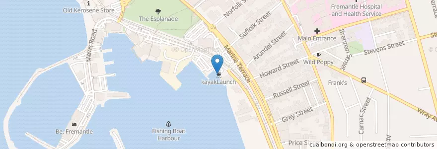 Mapa de ubicacion de Kayak Launch en Australia, Australia Occidentale, City Of Fremantle.