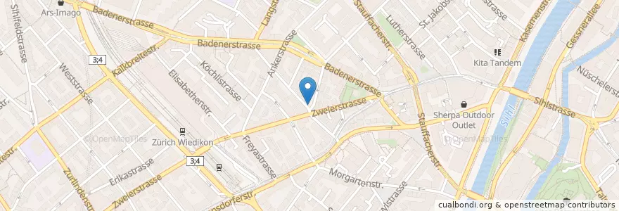Mapa de ubicacion de Wandbrunnen mit Broncekopf en Schweiz/Suisse/Svizzera/Svizra, Zürich, Bezirk Zürich, Zürich.