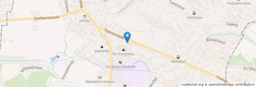 Mapa de ubicacion de Kath. Kirche en Schweiz/Suisse/Svizzera/Svizra, Zürich, Bezirk Meilen, Uetikon Am See.