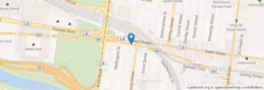 Mapa de ubicacion de Apex Car Rentals en Austrália, Victoria, City Of Yarra.