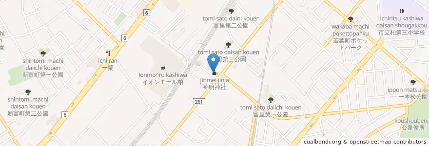 Mapa de ubicacion de 神明神社 en 일본, 지바현, 柏市.