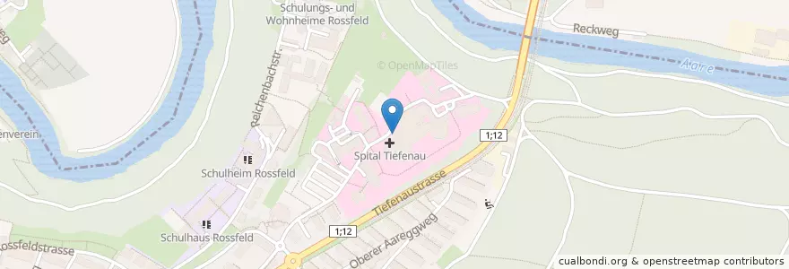 Mapa de ubicacion de Briefeinwurf Bern, Tiefenauspital en スイス, ベルン, Verwaltungsregion Bern-Mittelland, Verwaltungskreis Bern-Mittelland, Bern.