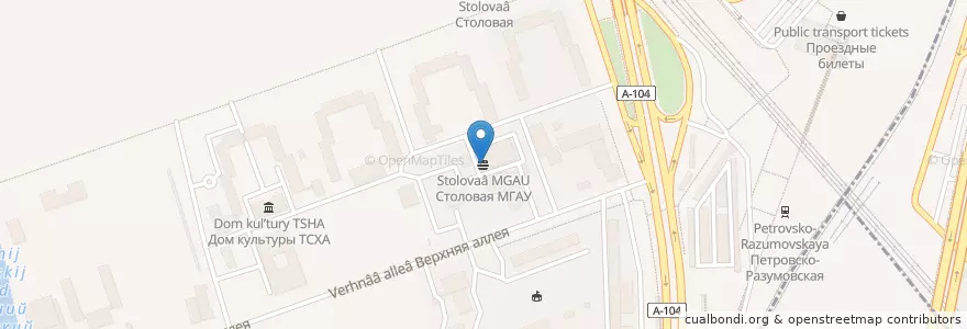 Mapa de ubicacion de Столовая МГАУ en Rusland, Centraal Federaal District, Moskou, Северный Административный Округ, Тимирязевский Район.