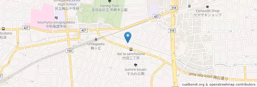 Mapa de ubicacion de 梅ヶ丘教会 en 日本, 東京都, 世田谷区.