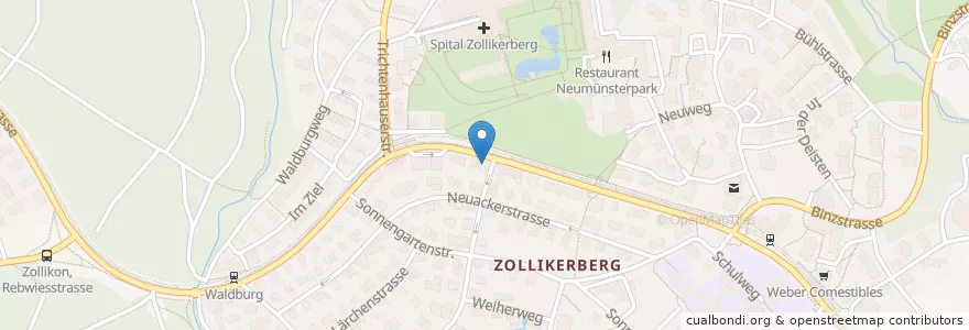 Mapa de ubicacion de Amavita im Zollikerberg en Schweiz/Suisse/Svizzera/Svizra, Zürich, Bezirk Meilen, Zollikon.