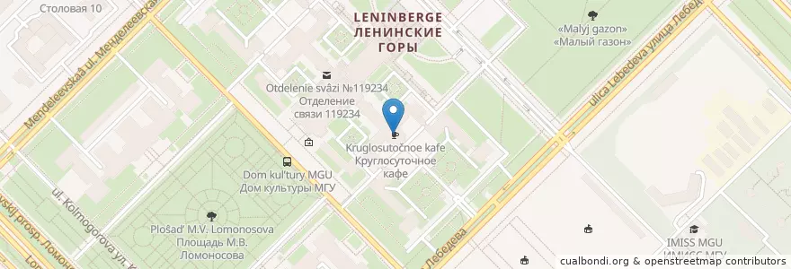 Mapa de ubicacion de Круглосуточное кафе en ロシア, 中央連邦管区, モスクワ, Западный Административный Округ, Район Раменки.